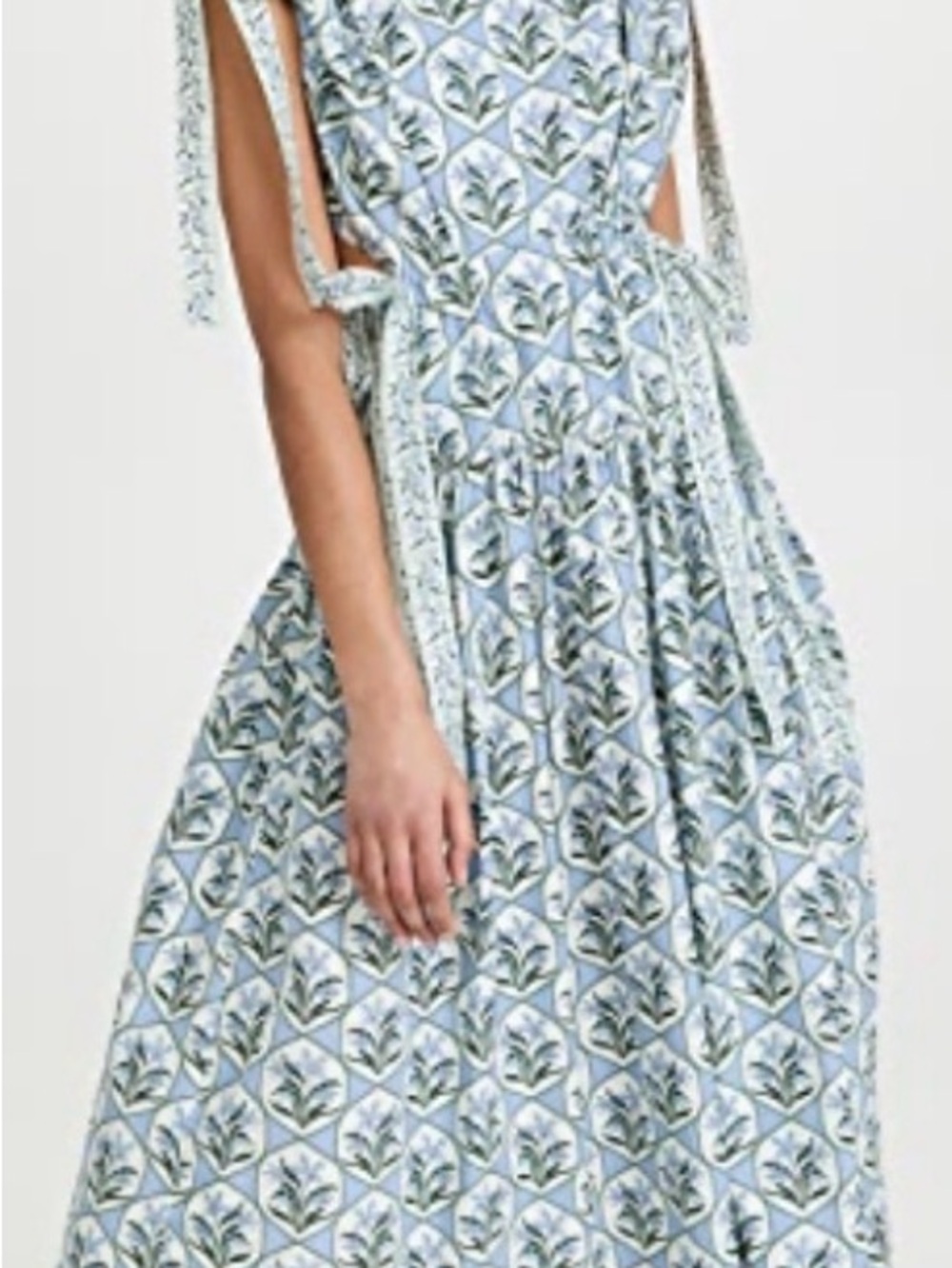 Agua Bendita Blue and White Floral Tie-Shoulder Maxi Dress